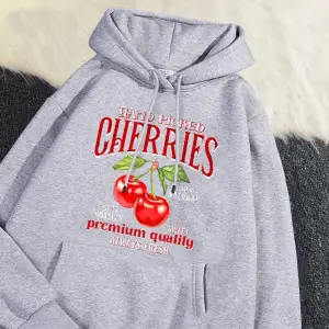Casual Womans Hoodies el aldı kiraz baskı kazak yumuşak nefes gevşek cep kazak sonbahar kış S