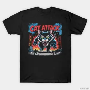 Cat-Attack Erkek Kadın Tişörtü %100 Pamuklu Tişörtler 3XS-3XL Üstler 1224-2