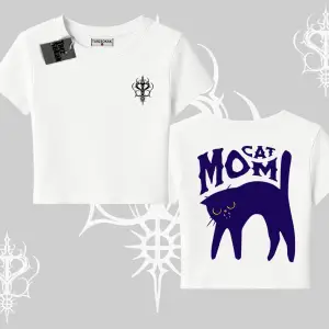 Cat Mom Yazılı Minimal Kedi Arka Baskılı Babby Tee Tshirt