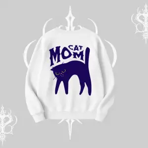 Cat Mom Yazılı Minimal Kedi Arka Baskılı Biskilet Sweatshirt
