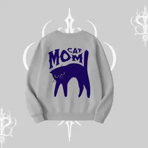 Cat Mom Yazılı Minimal Kedi Arka Baskılı Biskilet Sweatshirt