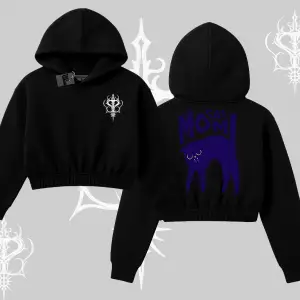 Cat Mom Yazılı Minimal Kedi Arka Baskılı Kapşonlu Crop Sweatshirt