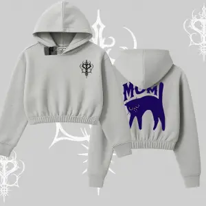 Cat Mom Yazılı Minimal Kedi Arka Baskılı Kapşonlu Crop Sweatshirt