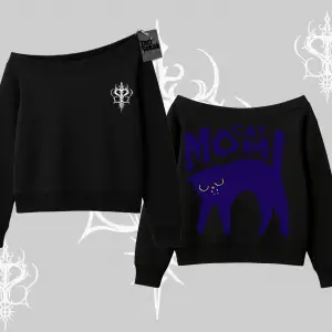 Cat Mom Yazılı Minimal Kedi Arka Baskılı Kayık Yaka Sweatshirt
