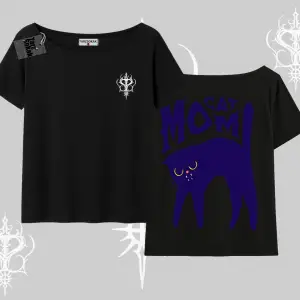 Cat Mom Yazılı Minimal Kedi Arka Baskılı Kayık Yaka Tshirt