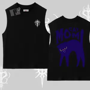 Cat Mom Yazılı Minimal Kedi Arka Baskılı Kolsuz Tshirt