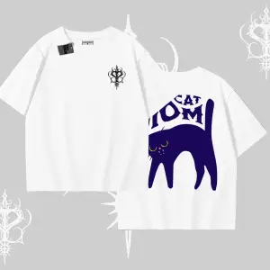 Cat Mom Yazılı Minimal Kedi Arka Baskılı Oversize Tshirt