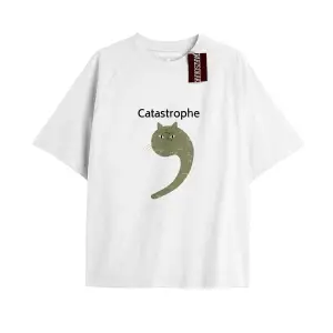 CATASTROPHE Unisex Oversize Yazılı Tshirt BEYAZ