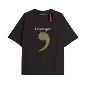 CATASTROPHE Unisex Oversize Yazılı Tshirt SİYAH