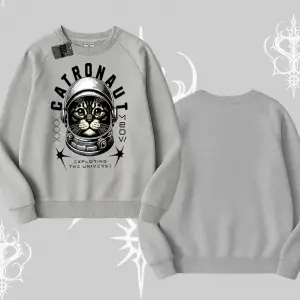 Catronaut Kedi Baskılı Biskilet Sweatshirt