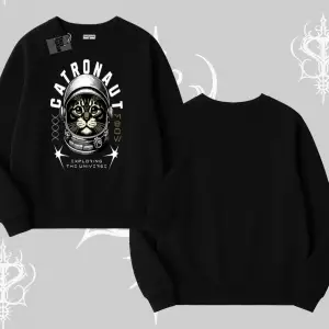 Catronaut Kedi Baskılı Biskilet Sweatshirt