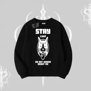 Catronaut Kedi Baskılı Kapşonlu Crop Sweatshirt