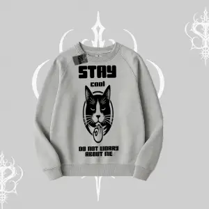 Catronaut Kedi Baskılı Kapşonlu Crop Sweatshirt