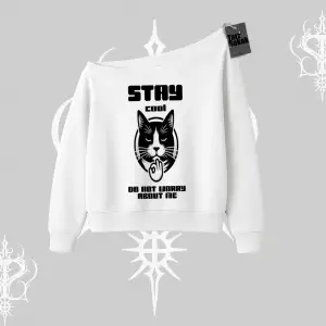 Catronaut Kedi Baskılı Kayık Yaka Sweatshirt