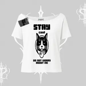 Catronaut Kedi Baskılı Kayık Yaka Tshirt