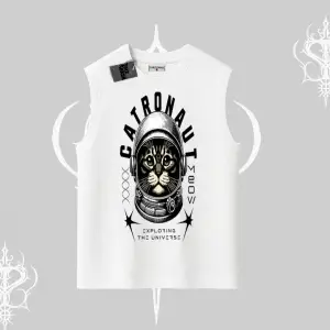 Catronaut Kedi Baskılı Kolsuz Tshirt