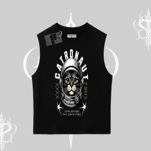 Catronaut Kedi Baskılı Kolsuz Tshirt