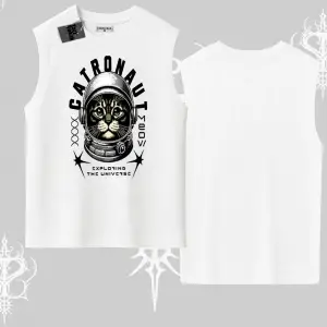 Catronaut Kedi Baskılı Kolsuz Tshirt