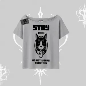 Catronaut Kedi Baskılı Oversize Crop Tshirt