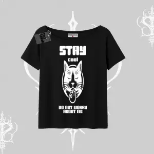 Catronaut Kedi Baskılı Oversize Crop Tshirt