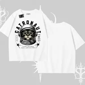 Catronaut Kedi Baskılı Oversize Tshirt