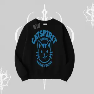 Catspirit Sunday Brave Feline Yazılı Kedi Baskılı Biskilet Sweatshirt
