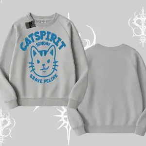 Catspirit Sunday Brave Feline Yazılı Kedi Baskılı Biskilet Sweatshirt