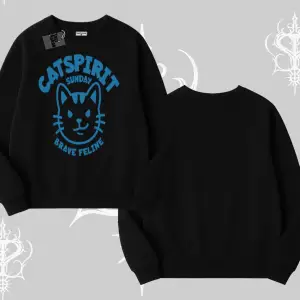 Catspirit Sunday Brave Feline Yazılı Kedi Baskılı Biskilet Sweatshirt