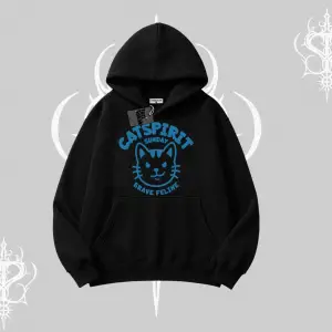 Catspirit Sunday Brave Feline Yazılı Kedi Baskılı Kapşonlu Sweatshirt