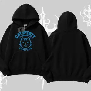 Catspirit Sunday Brave Feline Yazılı Kedi Baskılı Kapşonlu Sweatshirt