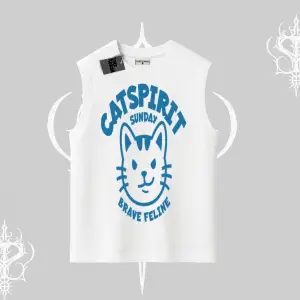 Catspirit Sunday Brave Feline Yazılı Kedi Baskılı Kolsuz Tshirt