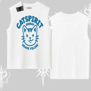 Catspirit Sunday Brave Feline Yazılı Kedi Baskılı Kolsuz Tshirt