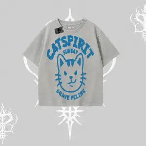 Catspirit Sunday Brave Feline Yazılı Kedi Baskılı Oversize Tshirt