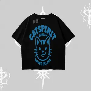 Catspirit Sunday Brave Feline Yazılı Kedi Baskılı Oversize Tshirt