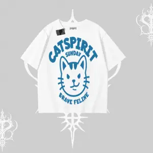 Catspirit Sunday Brave Feline Yazılı Kedi Baskılı Oversize Tshirt