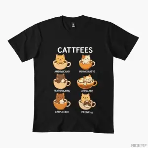 Cattfees Sevimli Kediler Kahve Severler T-shirt Erkekler Kadınlar Için % 100% Pamuk T Shirt K