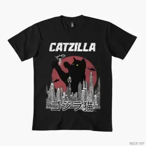 Catzilla Meme T-shirt Erkek Kadın % 100% Pamuklu Tişörtler Kısa Kollu Üstler 1212-3