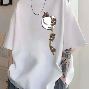 Cep Ayıcık Baskılı Oversize Unisex Pamuk