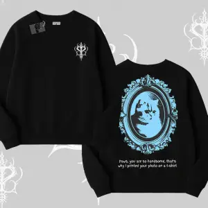 Çerçeveli Kedi Baskılı Biskilet Sweatshirt