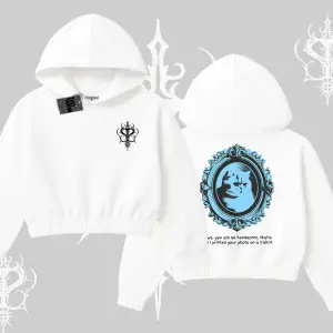 Çerçeveli Kedi Baskılı Kapşonlu Crop Sweatshirt