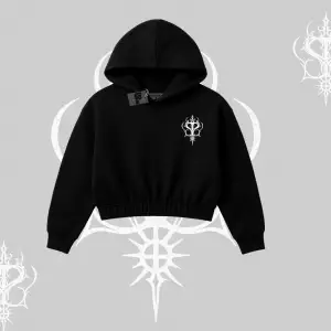 Çerçeveli Kedi Baskılı Kapşonlu Crop Sweatshirt