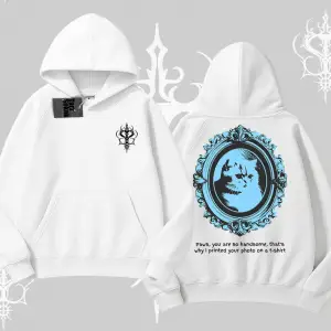 Çerçeveli Kedi Baskılı Kapşonlu Sweatshirt