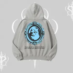 Çerçeveli Kedi Baskılı Kapşonlu Sweatshirt