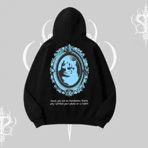 Çerçeveli Kedi Baskılı Kapşonlu Sweatshirt