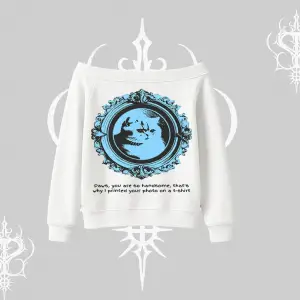 Çerçeveli Kedi Baskılı Kayık Yaka Sweatshirt