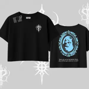 Çerçeveli Kedi Baskılı Oversize Crop Tshirt