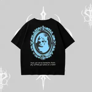 Çerçeveli Kedi Baskılı Oversize Tshirt