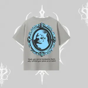 Çerçeveli Kedi Baskılı Oversize Tshirt