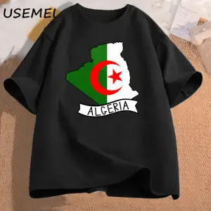 Cezayir bayrağı harita T Shirt cezayir gezisi Tee cezayir T-Shirt O boyun grafik Tees kadın e 2971