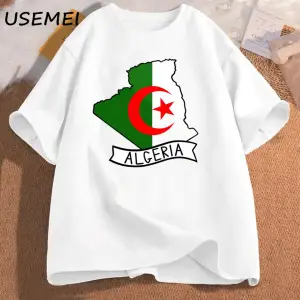 Cezayir bayrağı harita T Shirt cezayir gezisi Tee cezayir T-Shirt O boyun grafik Tees kadın e 2971